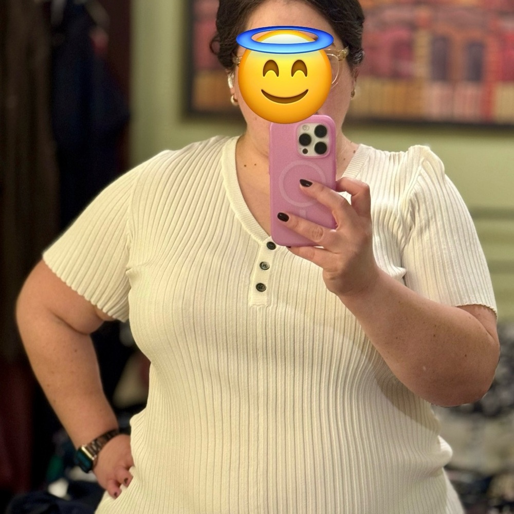 Universal Standard White Ribbed Short Sleeve Top